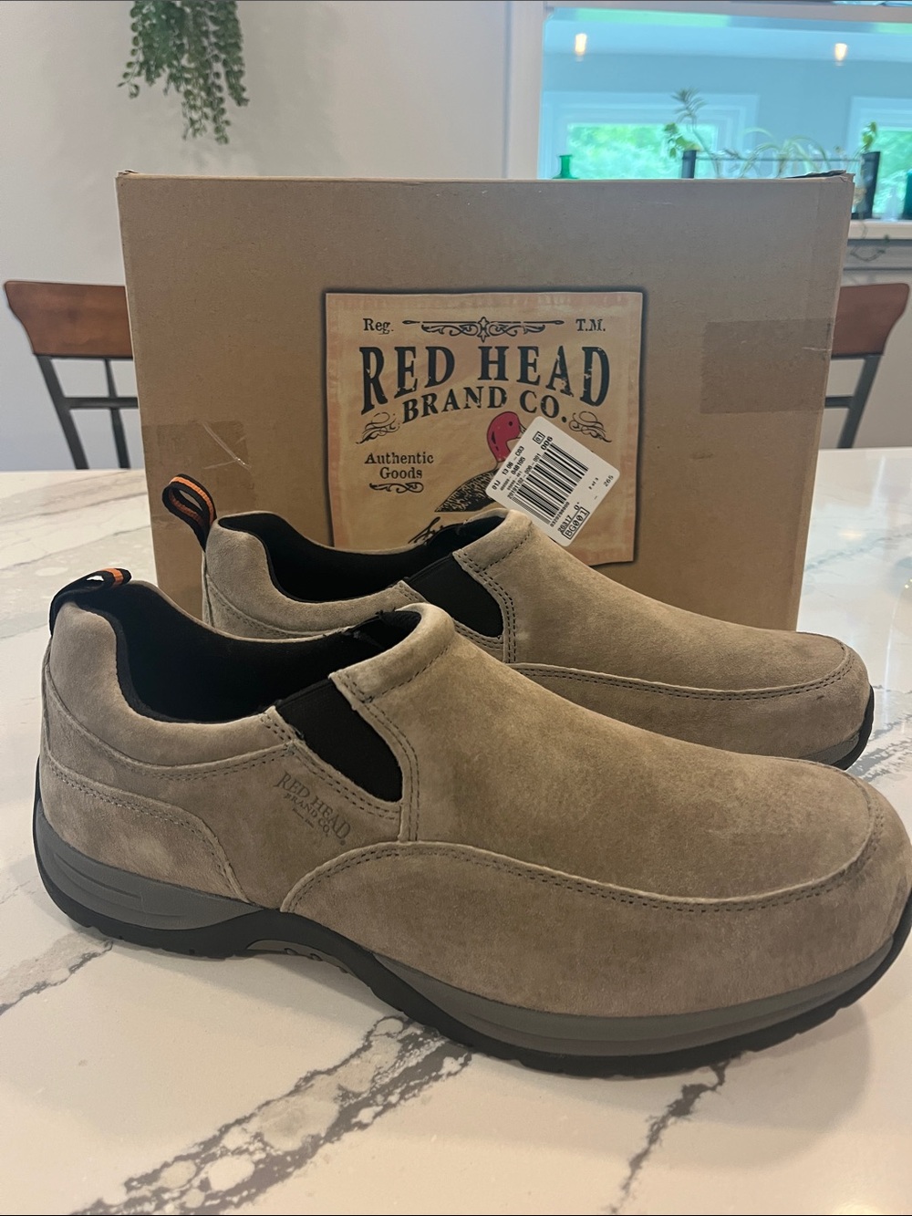 RedHead Men's Slip-On Suede Loafers in Taupe with Black Trim